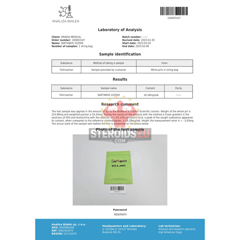 Sartanos 20 mg (Telmisartan) | 20mg/tab - 100tabs
