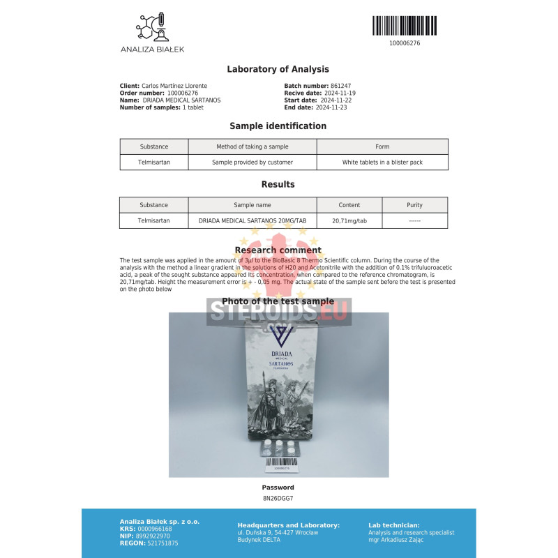 Sartanos 20 mg (Telmisartan) | 20mg/tab - 100tabs