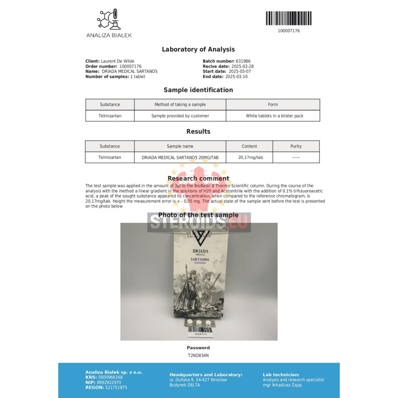 Sartanos 20 mg (Telmisartan) | 20mg/tab - 100tabs