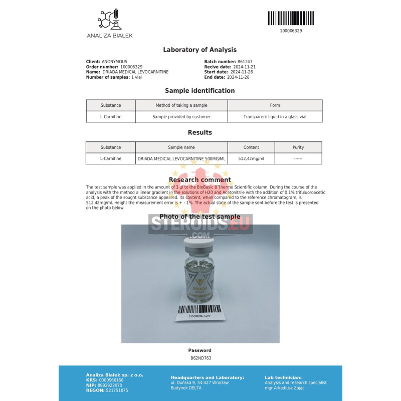 Levocarnitine 500 mg/ml (L-carnitine) 10ml vial