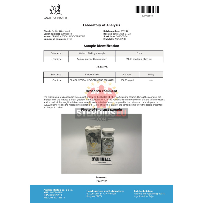 Levocarnitine 500 mg/ml (L-carnitine) 10ml vial