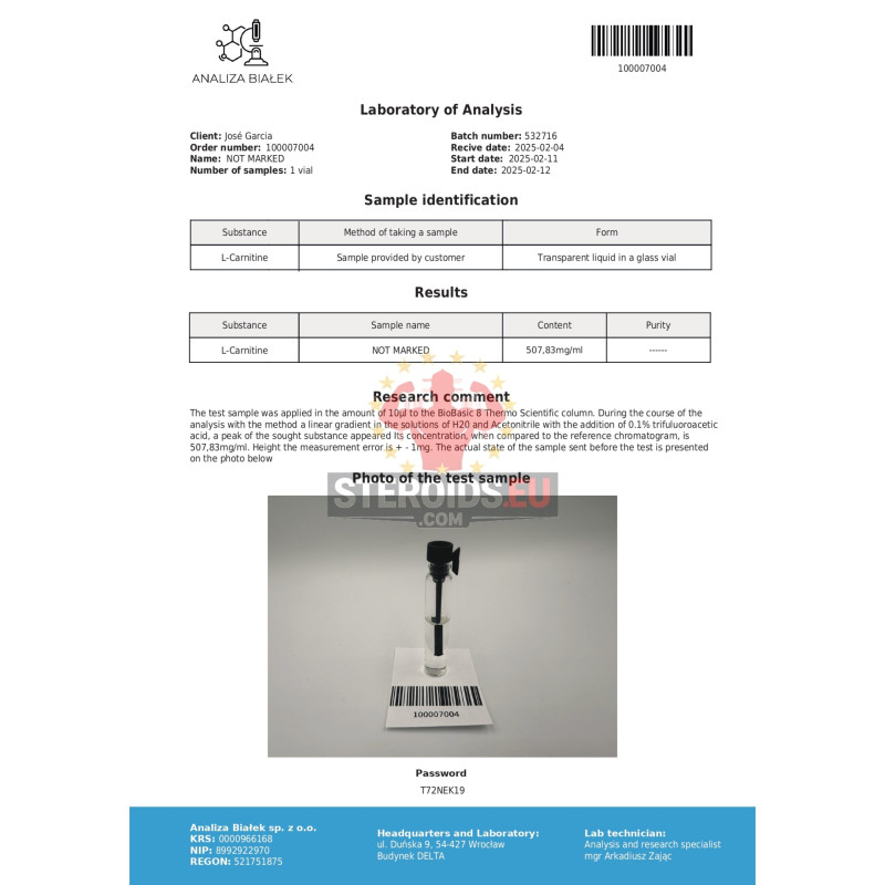 Levocarnitine 500 mg/ml (L-carnitine) 10ml vial