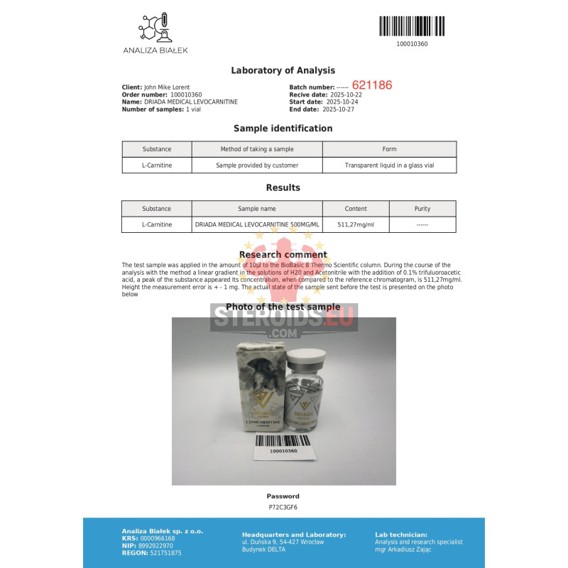 Levocarnitine 500 mg/ml (L-carnitine) 10ml vial