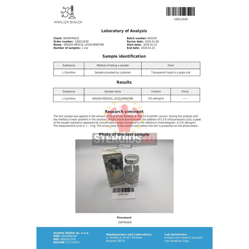 Levocarnitine 500 mg/ml (L-carnitine) 10ml vial