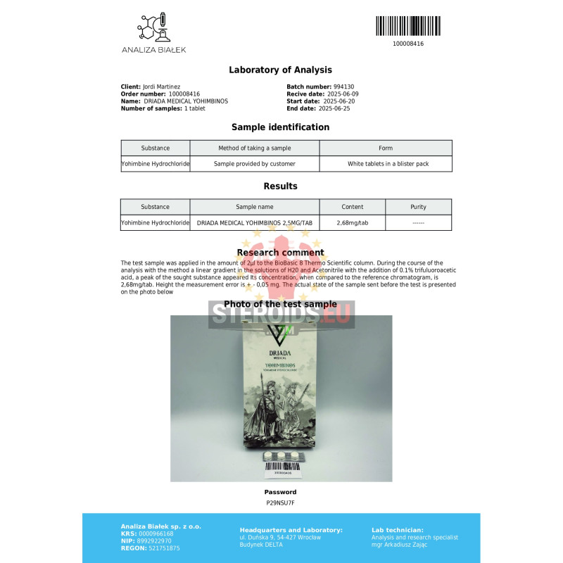 Yohimbinos 2,5mg (Yohimbine Hydrochloride) – Driada Medical