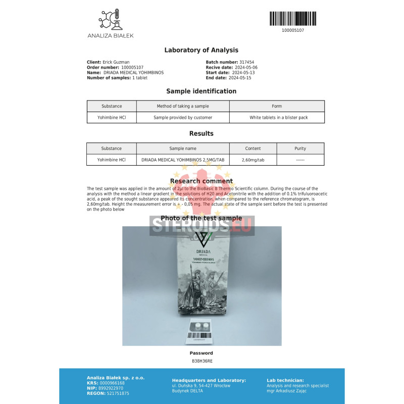 Yohimbinos 2,5mg (Yohimbine Hydrochloride) – Driada Medical
