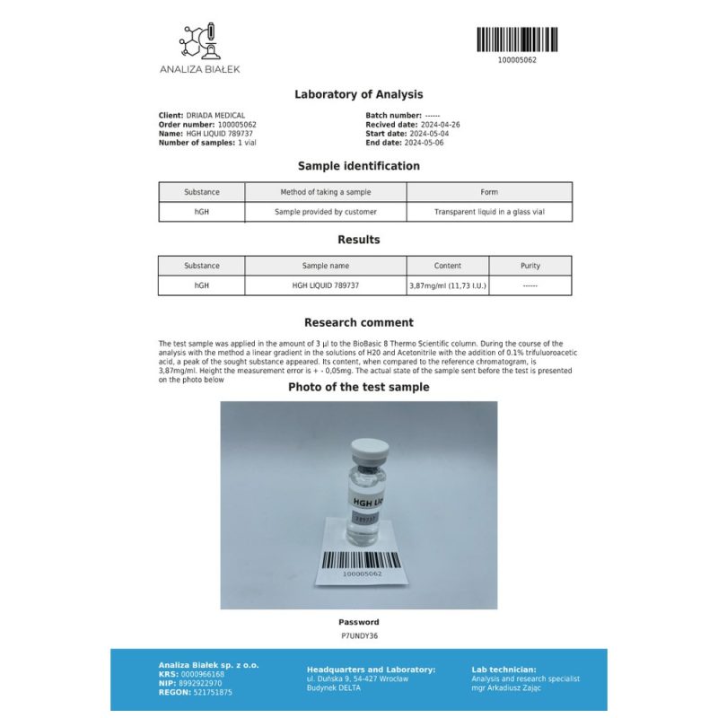 Somatropin HGH Liquid Driada Medical | 50 IU (5 ml Vial)